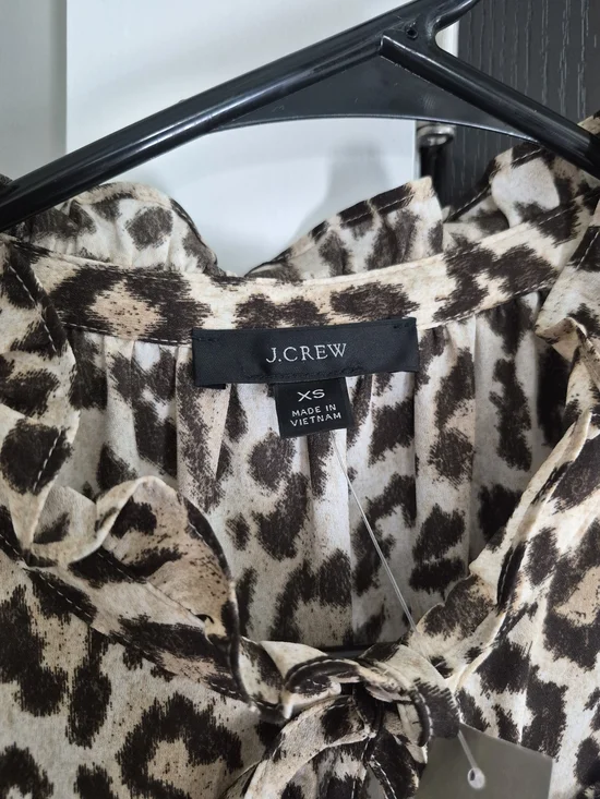 J. Crew Leopard Print Tie-Neck Ruffle Cap-Sleeve Blouse - Tan/Black - Picture 2 of 4